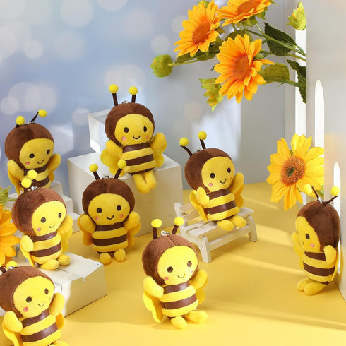 24 Pcs Stuffed 5 Inch Honey Bees Plush, Soft Bee Decor for Birthday Party Decorations, Gift Supplies, Keychain DIY