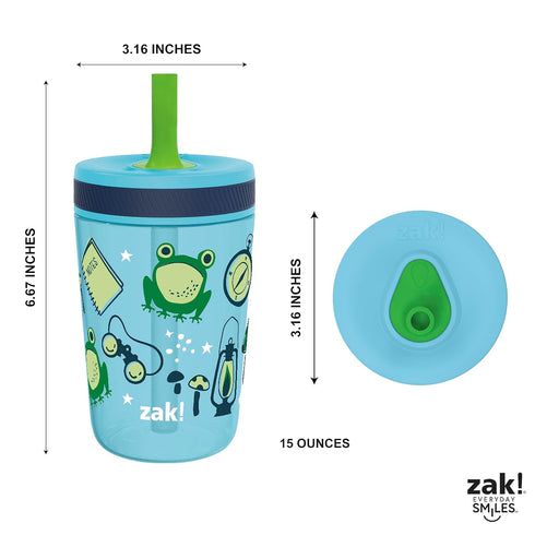 Zak Designs Kelso 15 oz Tumbler 2pc Set, Leak-Proof Lid with Straw, Durable Plastic, Perfect for Kids