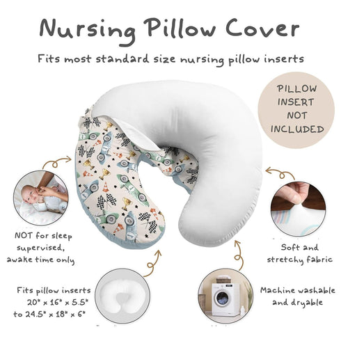 Nursing Pillow Cover for Boys Shower Gift, Stretchy Removable Breastfeeding Pillow Case, Soft Bottle Feeding Slipcover