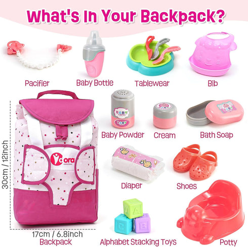 Playset, Backpack Set TUZT Baby Doll Accessories Baby Doll Care Toys with Changing Bag Feeding Doll Nappies Bottle