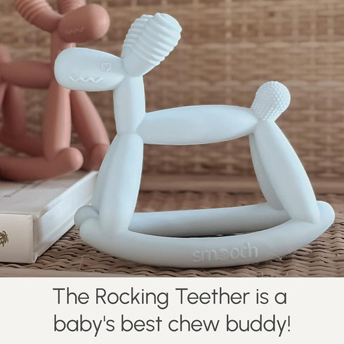 Smooch Rocking Teething Toys for Babies 0-6 Months, Easy to Hold Silicone Teether, Soothes Sore Gums (Clear)
