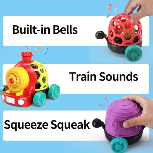 Baby Toys Train, Infant Toys 6-12 Months, Soft Ball Rattles and Musical Push Car Truck for Toddlers