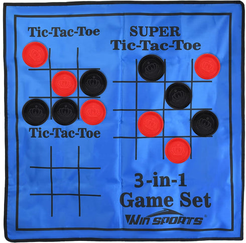 3 in 1 Giant Checkers Game Set with 24 Checkers, Reversible Rug, Indoor & Outdoor Activity for Kids or Adults