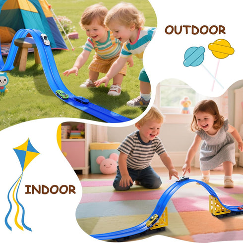 15Ft 4 1:64 4M 3 4 5 6 Flexible Race Track for Kids - Car Track with Vehicle in Scale, DIY Car Ramp Roll Up, Play Race