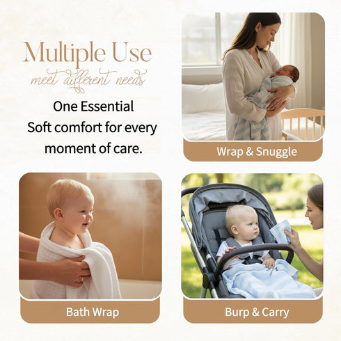 Set 100% 5-Piece Set (2 3 6 Muslin Baby Bath Towel - Organic Cotton Large Towels & Washcloths), Layer Absorbent Gauze