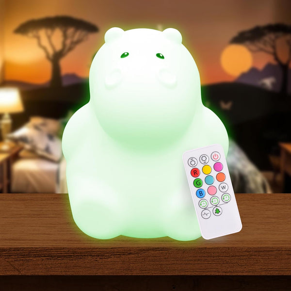 Lumipets Remote Control Silicone Night Light - Hippo Design with 9 Soft Colors & Sleep Timer for Kids