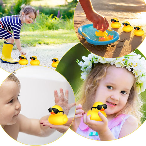 100 Chivao Pcs Rubber Ducks with Sunglasses in Bulk Mini Yellow Rubber Duck Gifts Squeak Bath Float Bathtub Toys