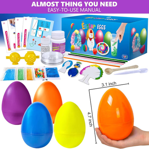 UNGLINGA 4 Jumbo Easter Basket Stuffer Surprise Eggs, 6 Science Experiments for Kids, Educational STEM Kit