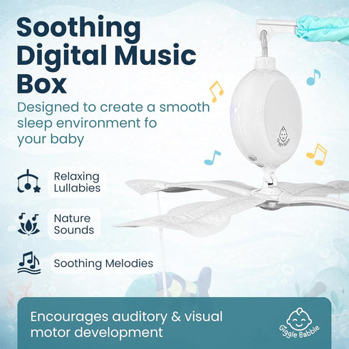 Giggle Babble Ocean Baby Mobile with Music Calming Nautical Crib Mobile with Sea Animals, Soothing Lullabies