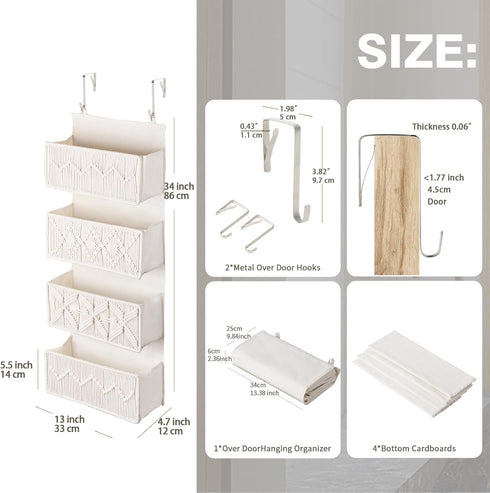 4 ANTIS'S HOME Nursery Over The Door Organizer Boho Decor Nursery Storage with Large Woven Pockets, Macrame Nursery