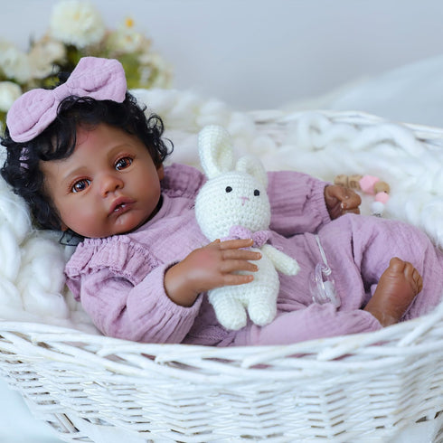 18 Inch Set 3+ WOOROY Realistic Reborn Baby Dolls Black Girl African American Newborn Doll, Lifelike Real Life
