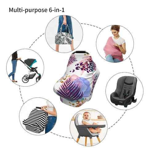 Schgap Leaves Leopard Car Seat Covers Canopy for Baby, Nursing Cover Breastfeeding Baby Carrier Cover Stretchy Carseat