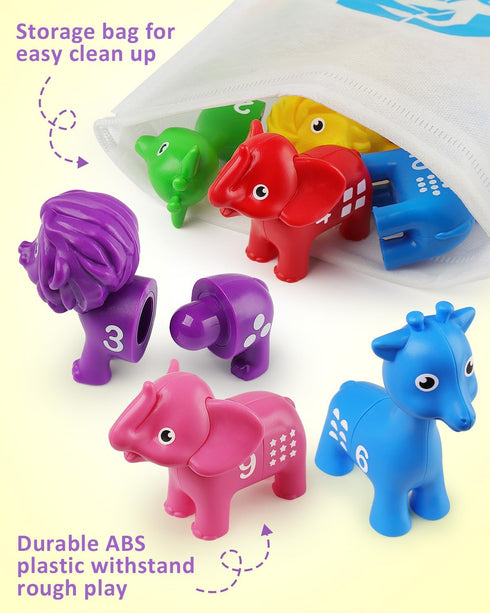 Set, 10pcs Counting 3 4 5 Coogam Number Matching Toy Double-Sided Animal Number Game, Preschool Montessori Fine Motor