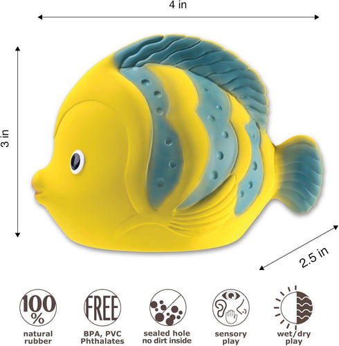 CaaOcho Pure Natural Rubber Bath Toy - La The Butterfly Fish Baby Toy, Hole Free, BPA Free for Infants
