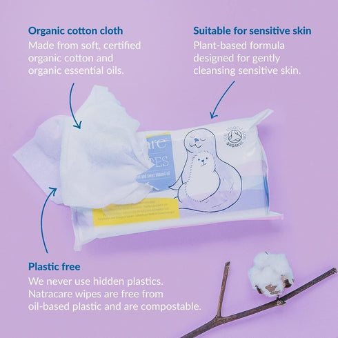 Natracare Organic Cotton Baby Wipes, 50 Count, Pack of 4