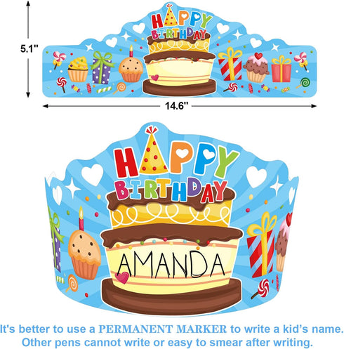 Fancy Land Birthday Crowns for Kids, Die-Cut Blue Crowns for Classroom Family Birthday Party Supplies (30)