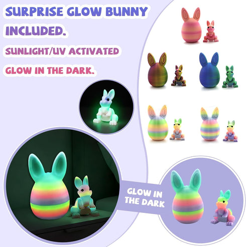 ZIFMDYE 3D Eggs,3D (6PCS) Printed Easter Eggs with Bunny Inside,Easter Surprise Rabbit Printed Animals, Easter Basket