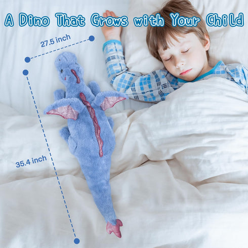 5Lbs 35.4", Weighted Stuffed Animal Heavy Soft Dragon Plush Toy, Blue Weighted Dragon Stuffed Animal for Kids