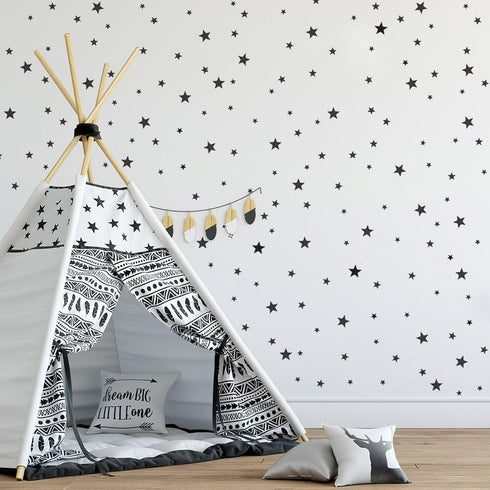174pcs Mixed Size Star Wall Stickers, Removable Nursery Wall Decals, Kids DIY Art Decal JW343 (Black)