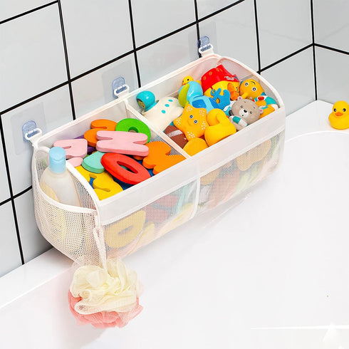 Original Two Compartment Easy-access Mesh Bath Toy Organizer for Bath Tub with Quick Drying Large Openings, Cute
