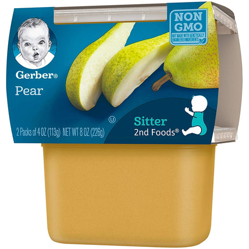 Gerber 2nd Food Baby Food Pear Puree, Natural & Non-GMO, 4 Ounce Tubs, 2-Pack (Pack of 8)