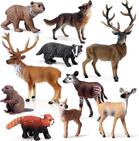 EOIVSH 10PCS Forest Animal Figures, Realistic Woodland Figurines, Plastic Jungle Toys Set With