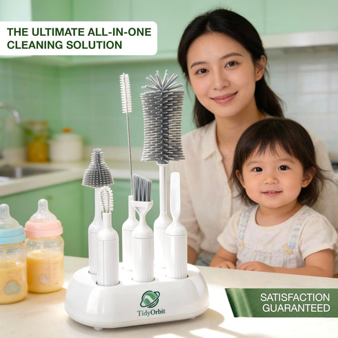 TidyOrbit 6-in-1 Set Bottle Brush with Holder Multipurpose Cleaning Kit for Baby Bottles, Reusable Water Bottles