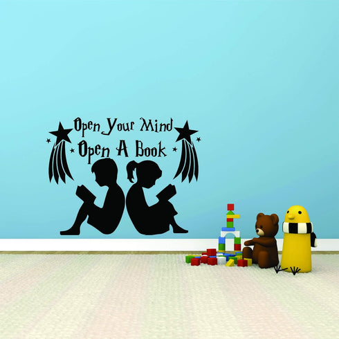 Open Your Mind Open A Book Reading Quotes Wall Sticker - Vinyl Wall Decal for Kids Bedroom Nursery