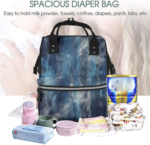 FHEDVBN Backpack Mummy Backpacks Daypack Abstract Blue Diaper Bag for Women Multifunction Waterproof for Mom Dad, Large