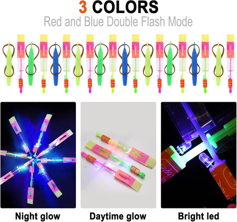 25 Sets LED Flying Set, 25 Slingshot + 25 Glow Helicopter - 50 Pcs, Glow in The Dark Party Favors for Kids 4-12