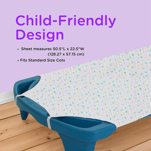 Childrens Factory Angels Fitted Cot Sheet with Elastic Straps, Standard Size, Preschool, Daycare Bedding, Colorful ABC