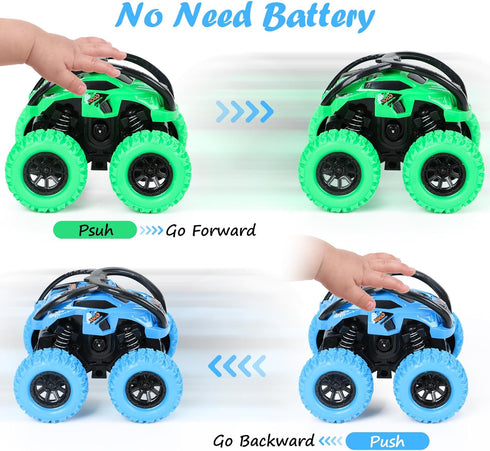 GUIGUZHJ 2 Pack 3 4 5 6 3-6, 360 Car Toys for Year Old Boy Girl, Push and Go Cars Toys for Toddler Age Monster Trucks