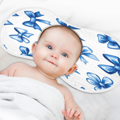 YETTASBIN Blue Bow Muslin Baby Burp Cloth, Super Soft Absorbent Cotton Burp Rag Baby Bibs Feeding Cloth for Newborn