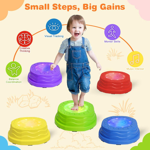 3 4 5 6 7 3-5 4-8 Music & Light up Stepping Stones for Kids, Non-Slip Toddler Balance Stepping Stone for Year Old