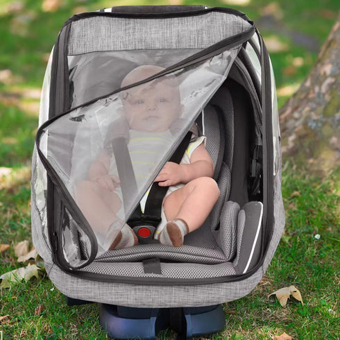 Car Seat Rain Cover, Infant Weather Shield, Waterproof Protection with Quick-Access Zipper Door (Gray Melange)