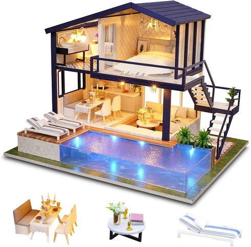 GuDoQi DIY Miniature Dollhouse Kit, Tiny House with Music, 1:24 Scale, Great Gift for Birthday or Christmas