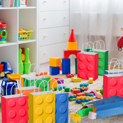 YOTNUS 18 Pcs Building Block Party-Favor Gift Bags, Small Gift Bags with Handles for Birthday Party Decoration Supplies