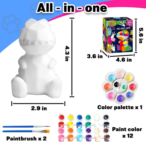 FUNZBO Paint Your Own Dinosaur Lamp, Arts and Crafts for Kids Ages 4-8, Painting Kits for Dinosaur Birthday Decorations