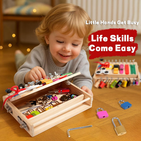 2-5 Set, INIFEIDALA Montessori Wooden Busy Board - Fine Motor Skills Toys for Year Old Boys Girls, Preschool STEM Life