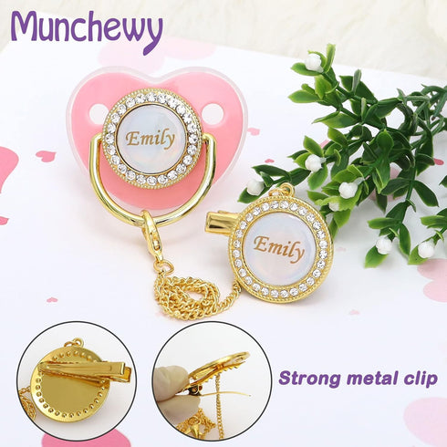 Set Dummy Custom Pacifier with Name, Bling Personalized Pacifier with Gift Box, Glitter Crystal Luxurious Soother Ideal