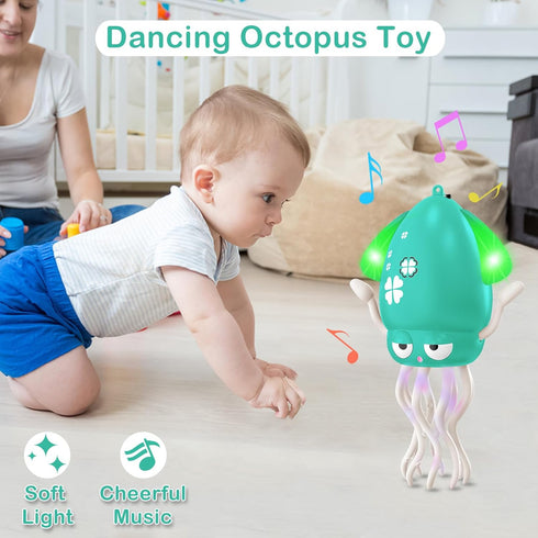 Plnmlls Toy,Tummy 6-12 12-18 36 Dancing Octopus Time Toys,with Music and LED Light,Built-in Rechargeable Battery