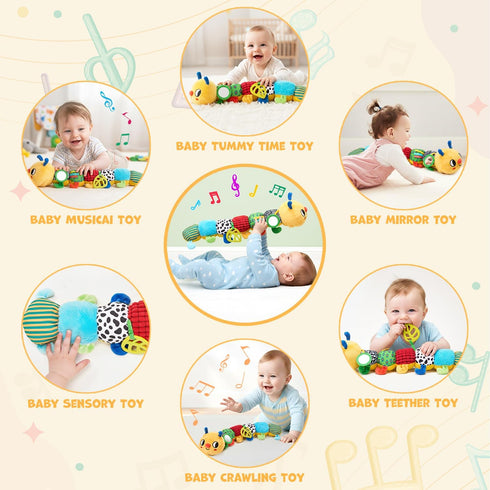 JoyCat 0-18 38 Tummy Baby Toys Months, Musical Crawling Caterpillar Plush Toy - Songs & Recording Feature, Bouncing
