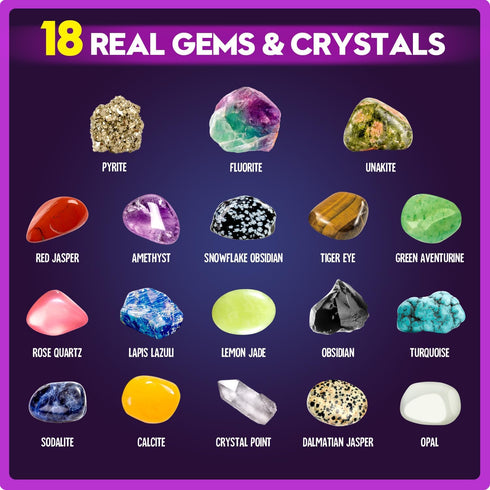 XXTOYS Gemstone Dig Kit - Dig Up 18 Real Gemstones and Crystals, STEM Science Kits for Kids Age 6-8
