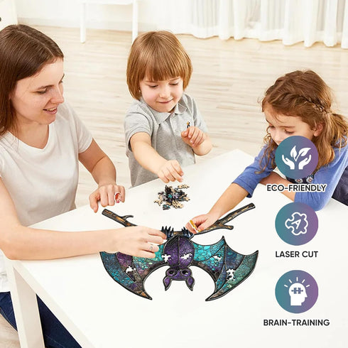 Games,300 13.2 12.5Inch Wooden Puzzles for Adults, Stained Glass Bat Puzzles Animal Wooden Puzzles, Unique Irregular