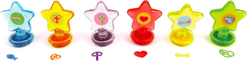 24 2 1 TINYMILLS Pcs Religious Christian in Stackable Stacking Crayon with Extra Stamper Topper, Sunday School