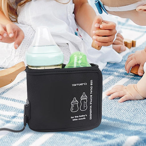 Sunisfa 47.3x12.1cm USB Dual Bottle Warmer, Portable Baby Bottle Warmer USB Milk Heat Keeper for Car, Constant