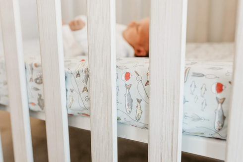 Copper Pearl Premium Soft Knit Crib Sheets - Trout Design for Standard Mattresses