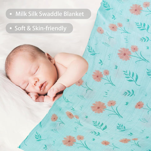 4-Pack 47 47 inches Viviland Muslin Swaddle Blankets, Breathable and Skin-Friendly Baby Receiving Blankets, Plants, x