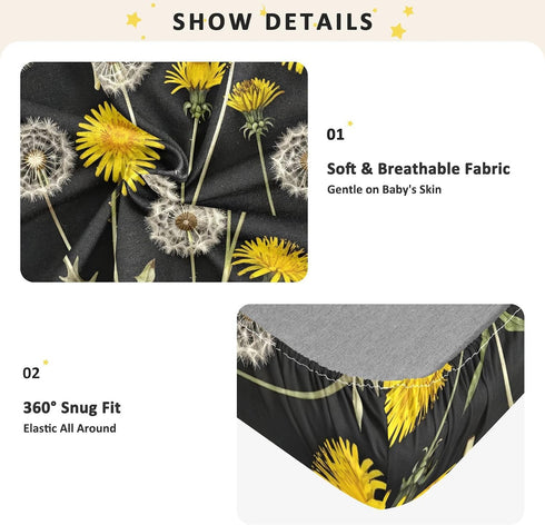 CZXW 52" 28" Botanical Dandelions Crib Sheets Fitted x Natural Cotton Soft & Breathable for Baby Crib Mattress