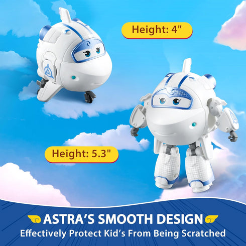 Super Wings 5 Inch Transformable Toys Astra, Airplane Toy Birthday Party Supplies for Preschool Boys Girls Age 3+, White